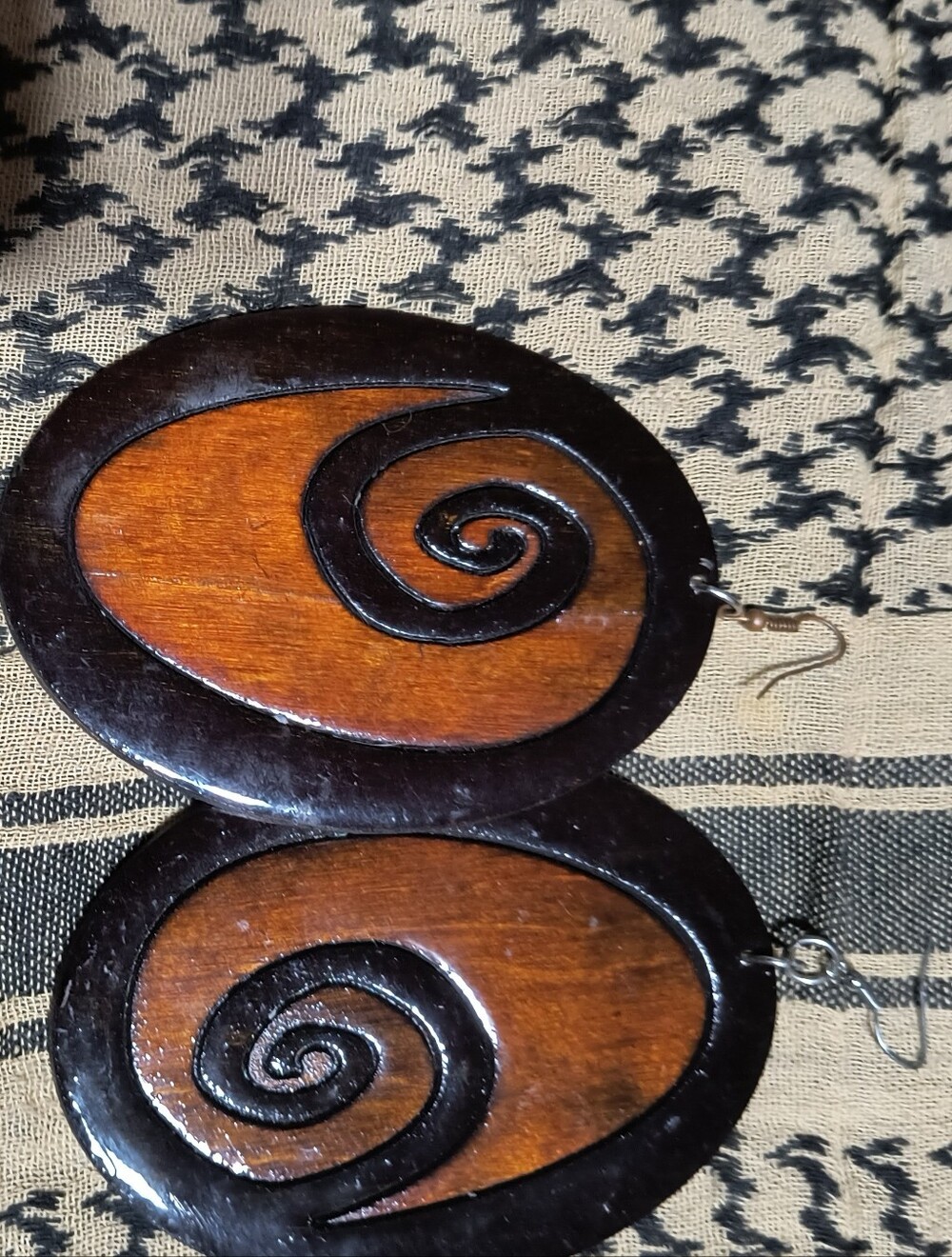 Ethnic Indian Wear Brown and Black Spiral Wooden Drop Earrings